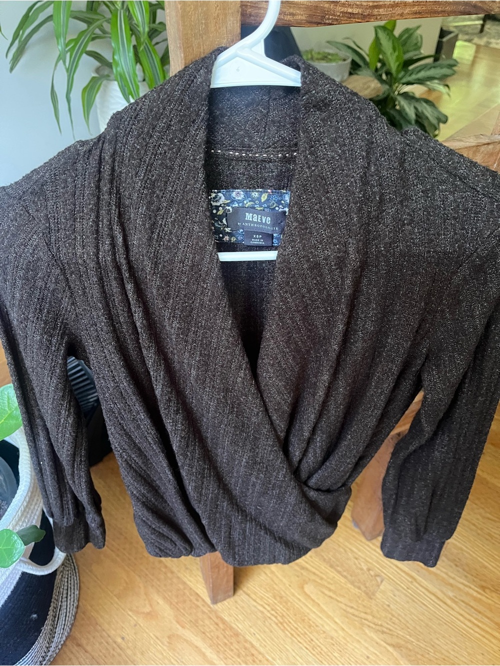 Anthropologie Maeve Dark Brown Knit Cardigan